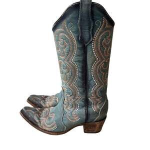 Circle G by Corral Teal Leather Cowboy Boots Tan Embroidery Women’s 8.5